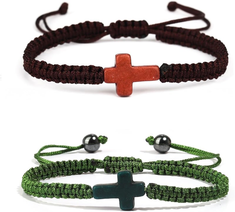 Adjustable Handmade Cross Braided Rope Bracelet for Christian Colorful Matching Couple Charm Jewelry Inspirational Religious Woven Bracelet Birthday Easter Thanksgiving Christmas Gifts